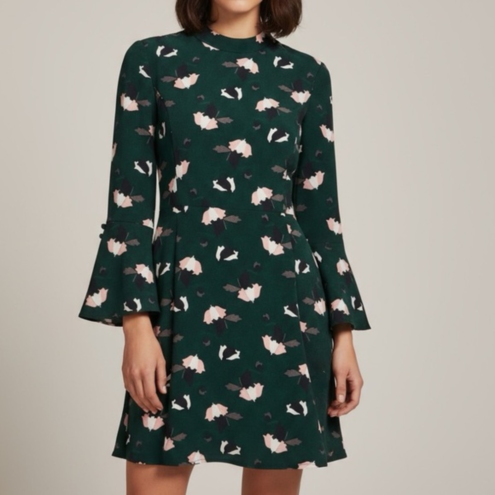 Derek Lam 10 Crosby A-line Dress Silk, Mock Neck, Bell Sleeves,  & Pockets sz. 4